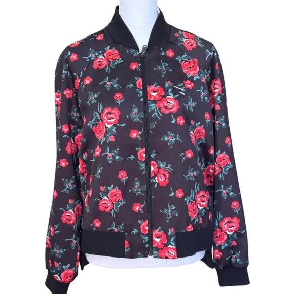 Joe's black floral bomber Jacket, large, NWT, colorful, effortless, sporty chic - Picture 1 of 6